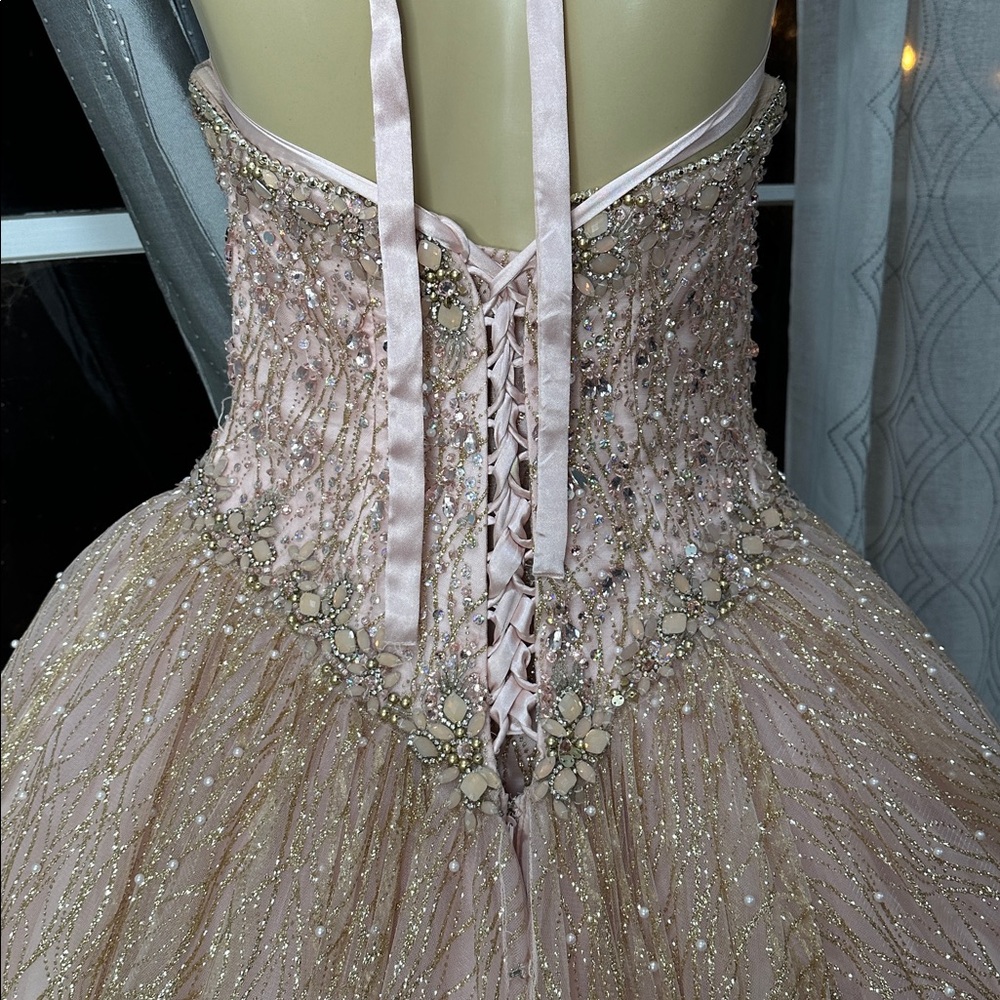 Morilee Madeline Gardner XV años Dress Rose Gold Sz 14 w/ Corset - Picture 7 of 11